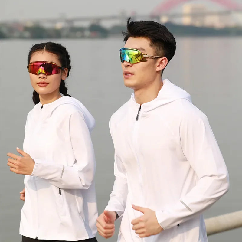 (S-4XL)Men Women Running Jacket Lightweight Camping Hiking Windbreaker Windproof Long-Sleeved Zipper Hoodie Sports Coat