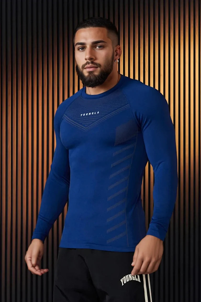 Spring Autumn Men Slim Fit Casual Elastic Training Top Long Sleeve T-shirt Fitness Sports Milk Silk Material Running Fitness