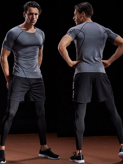 2025 Compression T Shirt Men Summer Sportswear Running T-shirt Elastic Quick Dry Sport Tops Tee Athletic Gym Workout Shirts Men