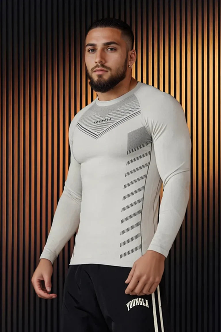 Spring Autumn Men Slim Fit Casual Elastic Training Top Long Sleeve T-shirt Fitness Sports Milk Silk Material Running Fitness