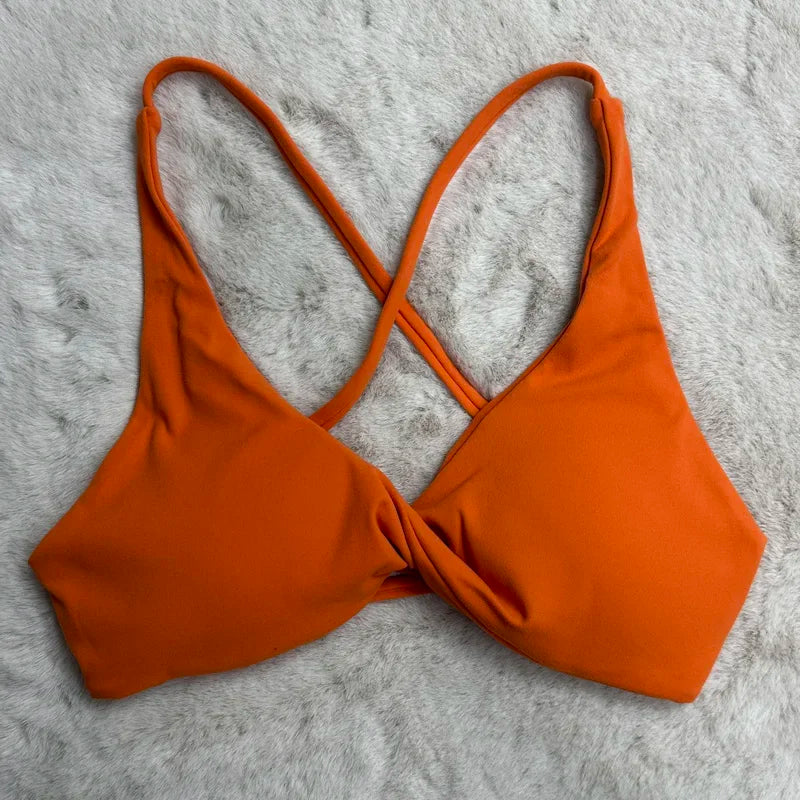 SHINBENE Front Twist Padded Cross Strap Sports Bra Sexy Back Fitness Sleeveless Short Top Yoga Sports Bra