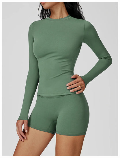 JUREN Yoga Shirts For Women Long Sleeve Fitness Running Push Up Gym Shirts Female Workout Breathable High Elastic Sports Top