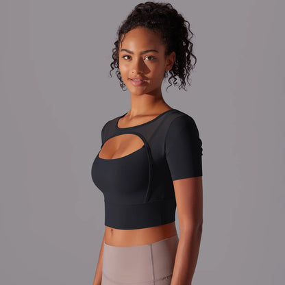 Women's Mesh Yoga Shirt Sexy Short Sleeve T-Shirt Sport Top Blouse Cover Up Quick Dry Gym Clothes Running Fitness Tank Sportwear