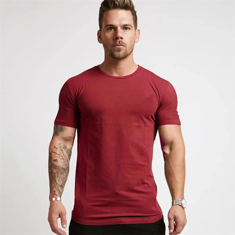 Men's Gym tshirt Men Running Sport T-shirt Fitness Bodybuilding Cotton Slim Tee shirt Tops Summer Male Jogging Training Clothing
