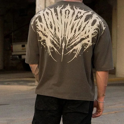 Loose Fit Men's T-Shirt American Trendy Brand Cotton Blend Short Sleeve Fitness Sporty Summer Casual Wear Dry Fast T-Shirt