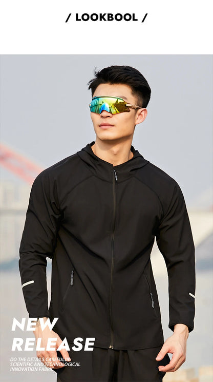 (S-4XL)Men Women Running Jacket Lightweight Camping Hiking Windbreaker Windproof Long-Sleeved Zipper Hoodie Sports Coat