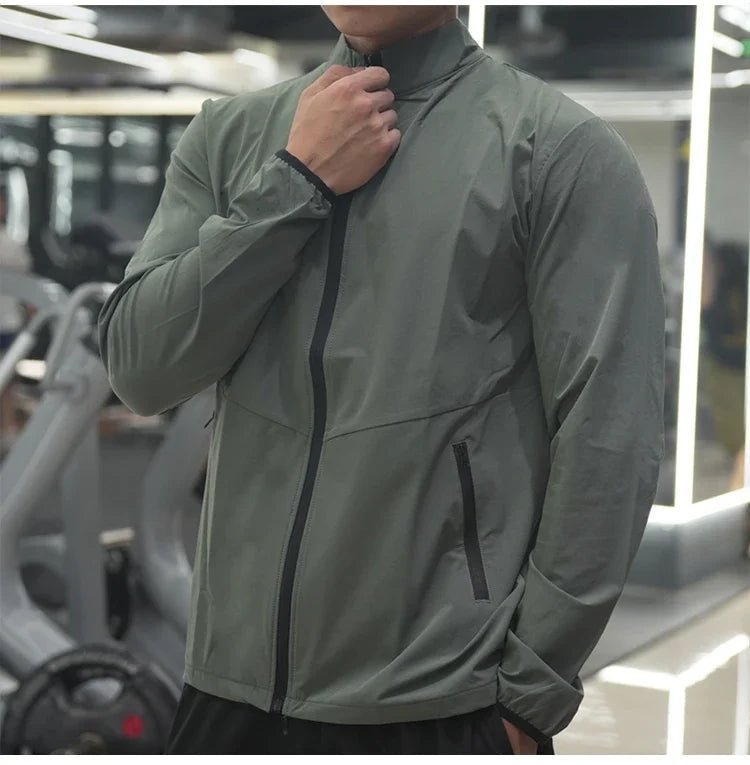 New Men Fitness Running Jacket Spring and Autumn Gym Outerwear Loose Casual Jogging Outdoor Stand-up Collar Tracksuit Sportswear