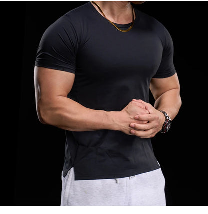Men's Gym Fitness Training Clothing Men's High-elasticity Breathable Sports Tight Short-sleeved T-shirt, Running Sports