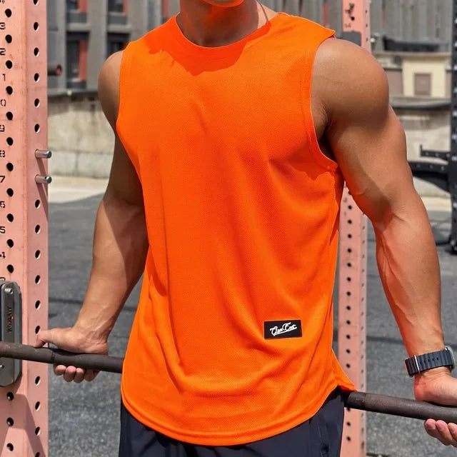 2025 Summer New Trend Men tank top Pullover Round Neck Mesh Bottom Shirt Sports Fitness Top Sleeveless Vest Quick Dry undershirt