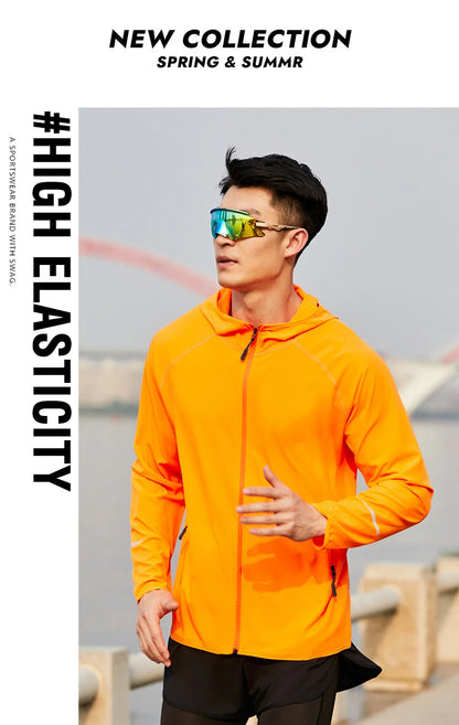 (S-4XL)Men Women Running Jacket Lightweight Camping Hiking Windbreaker Windproof Long-Sleeved Zipper Hoodie Sports Coat