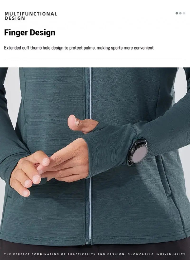 Mens Reflective Zip Stand Collar Running Jacket UPF50+ Sportwear for Jogging Gym Exercise Training Covered Thumbhole& Watch Cuff