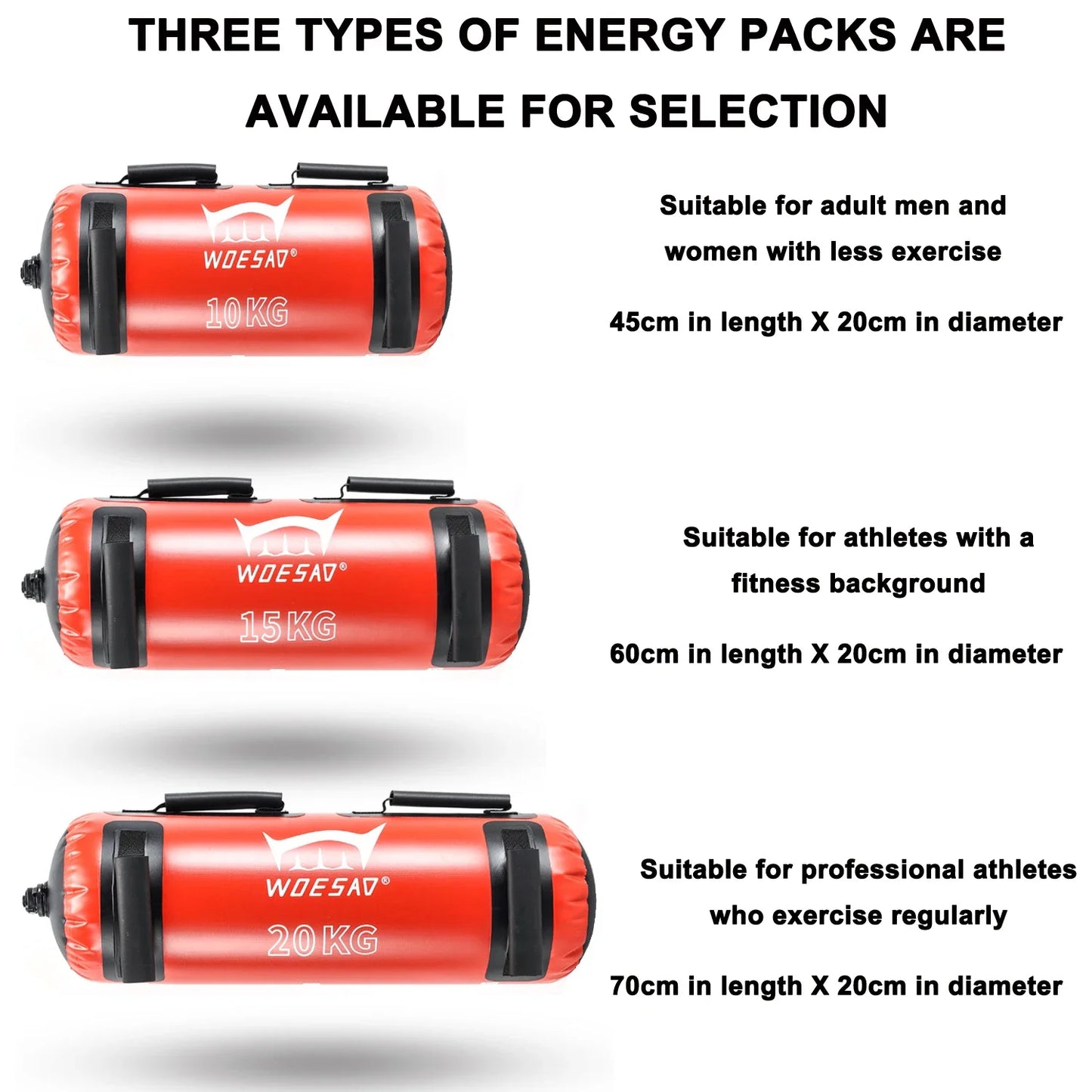 WOSWEIR-Portable Water Bag for Fitness, Inflatable Energy Strength Training, Lifting Bag, Power Bags, 10kg, 15kg, 20kg