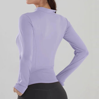 Women's Slim Fit Long Sleeved Yoga Exercise Jacket Stand up Collar Fitness Zipper Top Slimming Yoga Wear for Women