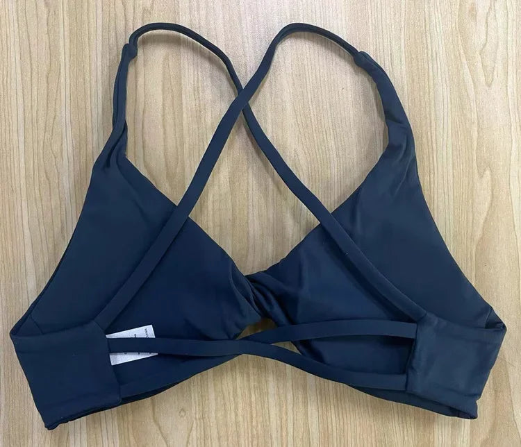 SHINBENE Front Twist Padded Cross Strap Sports Bra Sexy Back Fitness Sleeveless Short Top Yoga Sports Bra