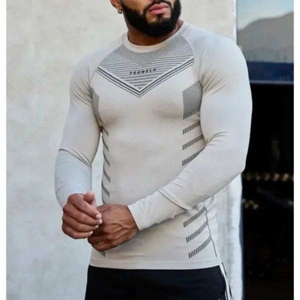 Spring Autumn Men Slim Fit Casual Elastic Training Top Long Sleeve T-shirt Fitness Sports Milk Silk Material Running Fitness