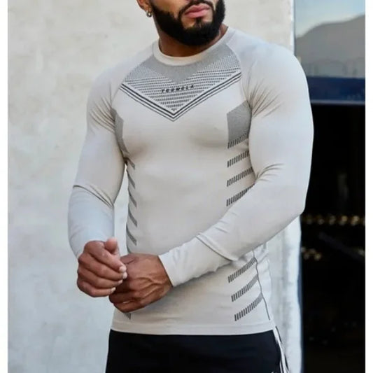 Spring Autumn Men Slim Fit Casual Elastic Training Top Long Sleeve T-shirt Fitness Sports Milk Silk Material Running Fitness