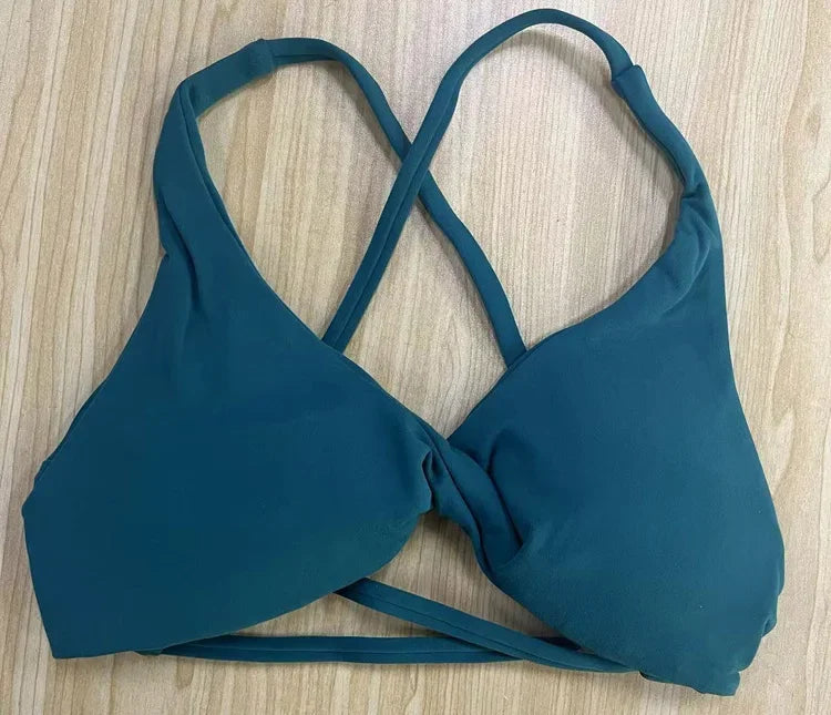 SHINBENE Front Twist Padded Cross Strap Sports Bra Sexy Back Fitness Sleeveless Short Top Yoga Sports Bra