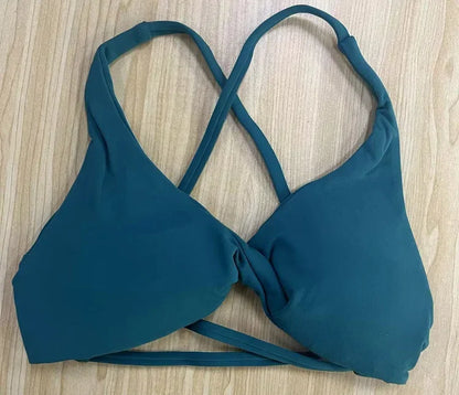 SHINBENE Front Twist Padded Cross Strap Sports Bra Sexy Back Fitness Sleeveless Short Top Yoga Sports Bra