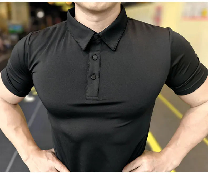 Men's Ice Silk Quick Dry Short-sleeved Thin Running T-shirt Loose Lapel Fitness T-shirt Football Basketball Jersey Sportswear