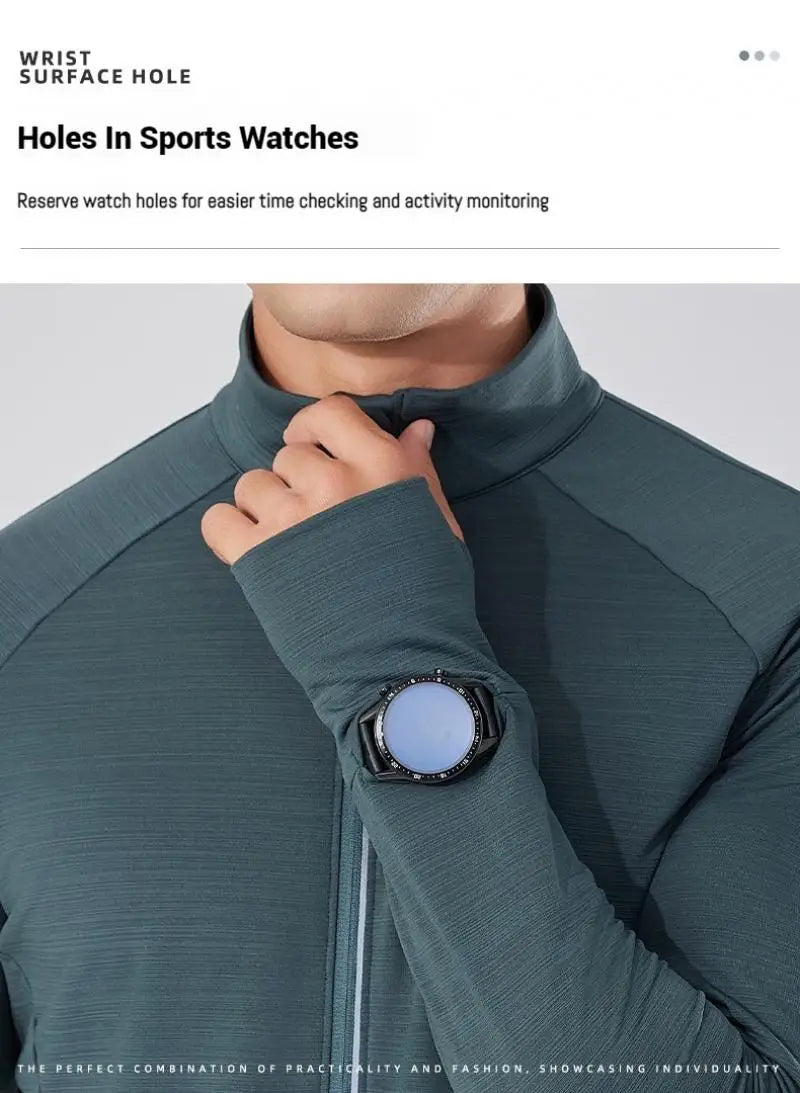 Mens Reflective Zip Stand Collar Running Jacket UPF50+ Sportwear for Jogging Gym Exercise Training Covered Thumbhole& Watch Cuff