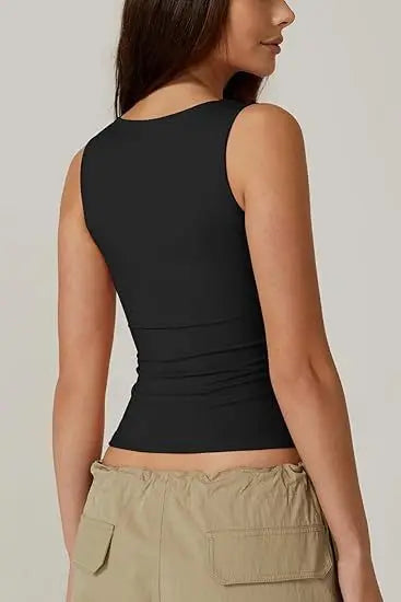 European and American women's street style spicy girl fashion square neck slim fit sleeveless vest for women