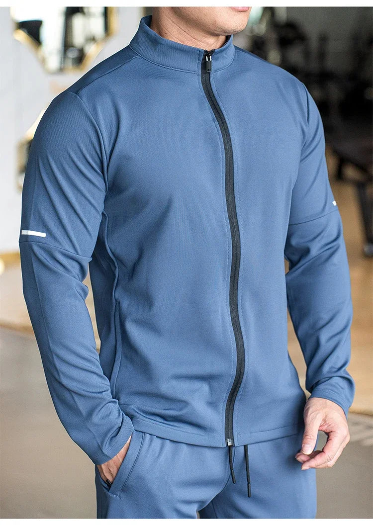 Men's Sports Fitness Casual Tops Long Sleeve Stand Up Collar Solid Colour Jacket Jogging Workout Sweatshirt with Zip Long Sleeve