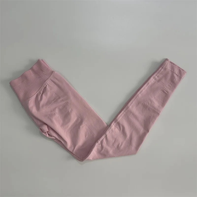 No Logo Leggings Women Low Ribbed Band Scrunch Bum Seamless Yoga Pants Gym Leggings Fitness Sweat Wicking Stretch Workout Tights