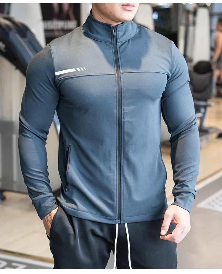 Mens Gym Fitness Shirts Tops High Quality Running Sport Jacket Outdoor Workout Sunscreen Clothing Training Sweatshirt Zipped