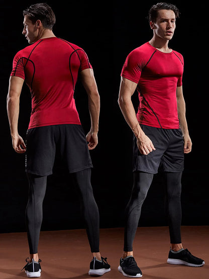 2025 Compression T Shirt Men Summer Sportswear Running T-shirt Elastic Quick Dry Sport Tops Tee Athletic Gym Workout Shirts Men
