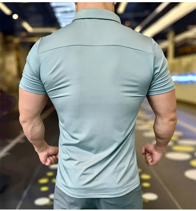 Men's Ice Silk Quick Dry Short-sleeved Thin Running T-shirt Loose Lapel Fitness T-shirt Football Basketball Jersey Sportswear