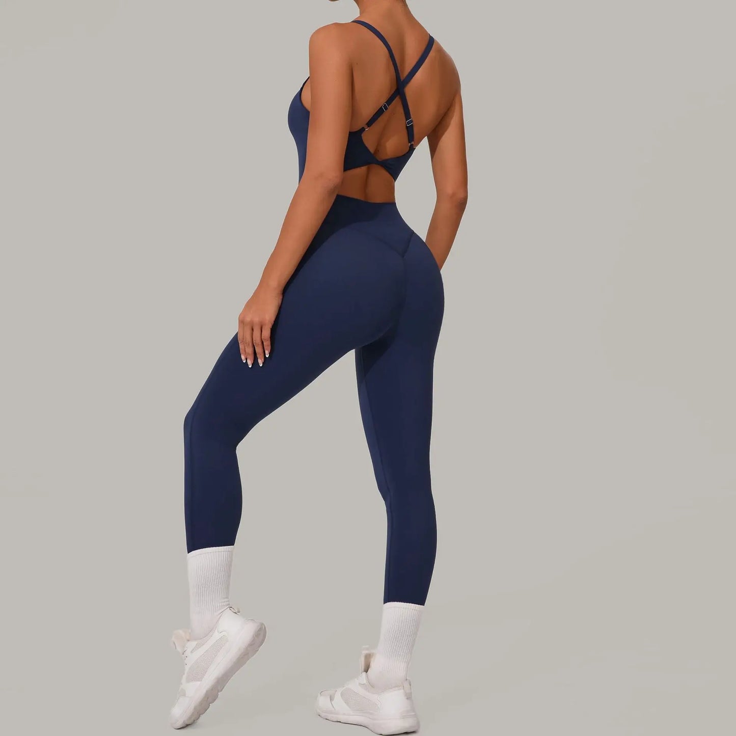 Sexy Hollow Cross Backless Sporty Tight Jumpsuit Woman Sportswear Summer One Pieces Outfit Gym Fitness Overalls Yoga Jump Suit