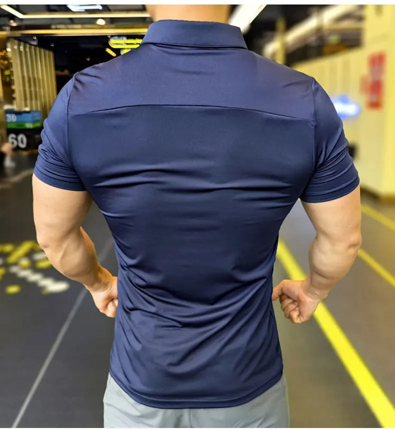 Men's Ice Silk Quick Dry Short-sleeved Thin Running T-shirt Loose Lapel Fitness T-shirt Football Basketball Jersey Sportswear