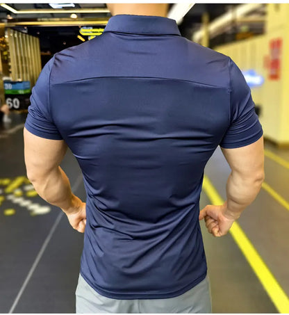 Men's Ice Silk Quick Dry Short-sleeved Thin Running T-shirt Loose Lapel Fitness T-shirt Football Basketball Jersey Sportswear