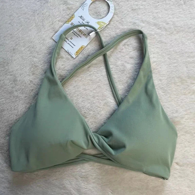 SHINBENE Front Twist Padded Cross Strap Sports Bra Sexy Back Fitness Sleeveless Short Top Yoga Sports Bra