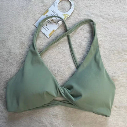 SHINBENE Front Twist Padded Cross Strap Sports Bra Sexy Back Fitness Sleeveless Short Top Yoga Sports Bra