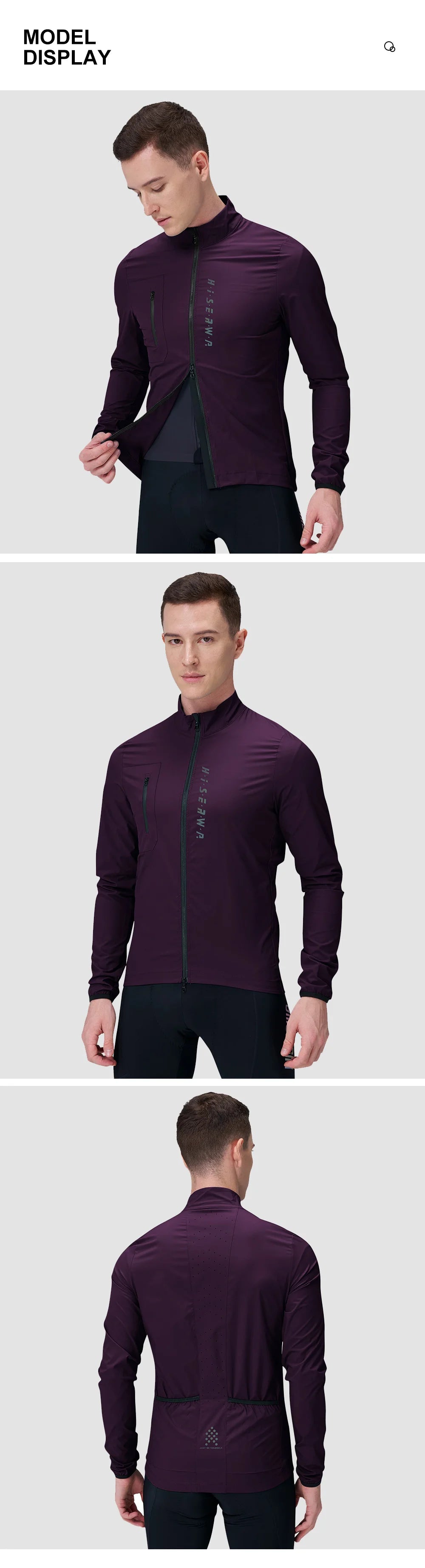 HISERWA Men Cycling Jacket Lightweight Breathable Anti-UV Cycling Windbreaker High Quality MTB Road Bike Jersey 2-Way Zipper