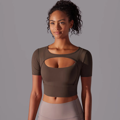 Women's Mesh Yoga Shirt Sexy Short Sleeve T-Shirt Sport Top Blouse Cover Up Quick Dry Gym Clothes Running Fitness Tank Sportwear