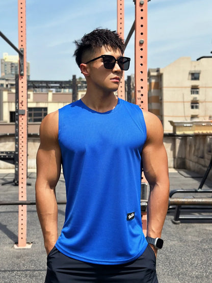 2025 Summer New Trend Men tank top Pullover Round Neck Mesh Bottom Shirt Sports Fitness Top Sleeveless Vest Quick Dry undershirt