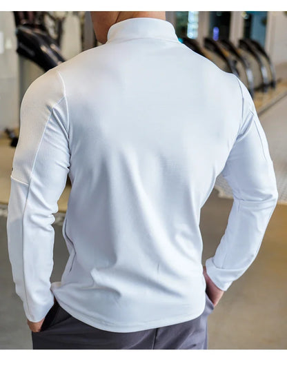 Men's Sports Fitness Casual Tops Long Sleeve Stand Up Collar Solid Colour Jacket Jogging Workout Sweatshirt with Zip Long Sleeve