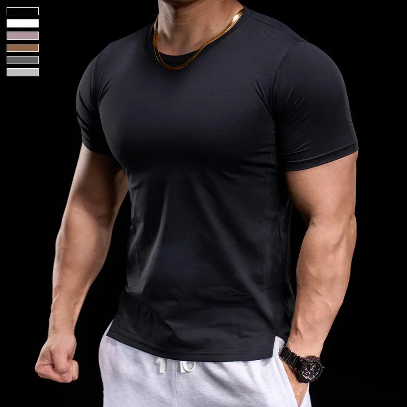 Men's Gym Fitness Training Clothing Men's High-elasticity Breathable Sports Tight Short-sleeved T-shirt, Running Sports