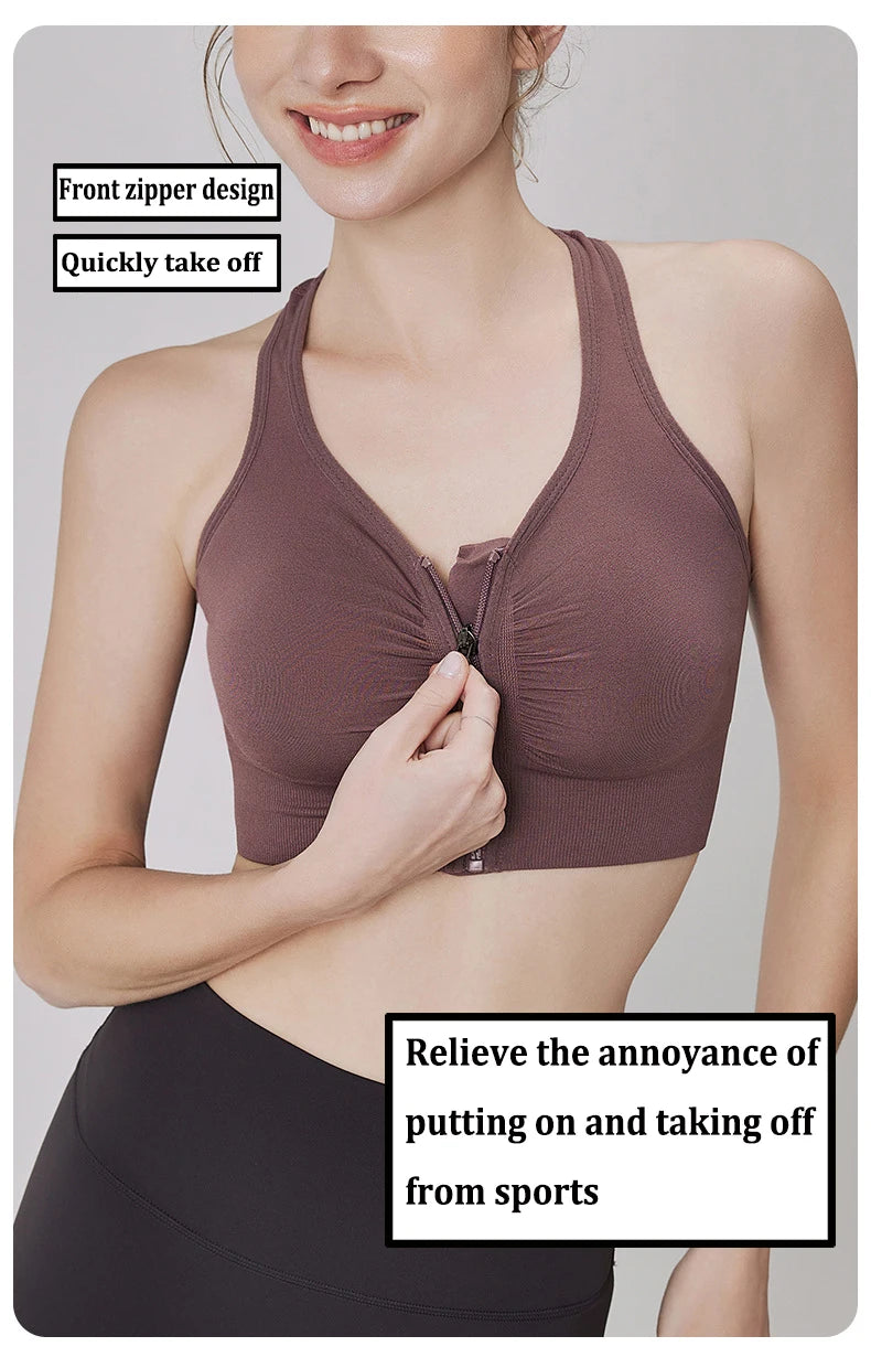 CZGUKE Women's zipper sports bra vest plus size shock resistant bra women's yoga running fitness bra women's underwear