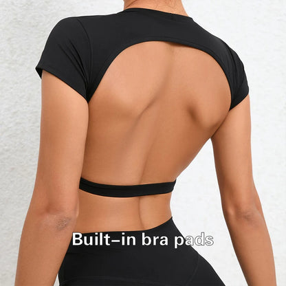 Hearuisavy Customizable Sports Shirts Workout Sportswear Backless Yoga Clothing Chest Pads Sport Crop Tops Gym Top Women