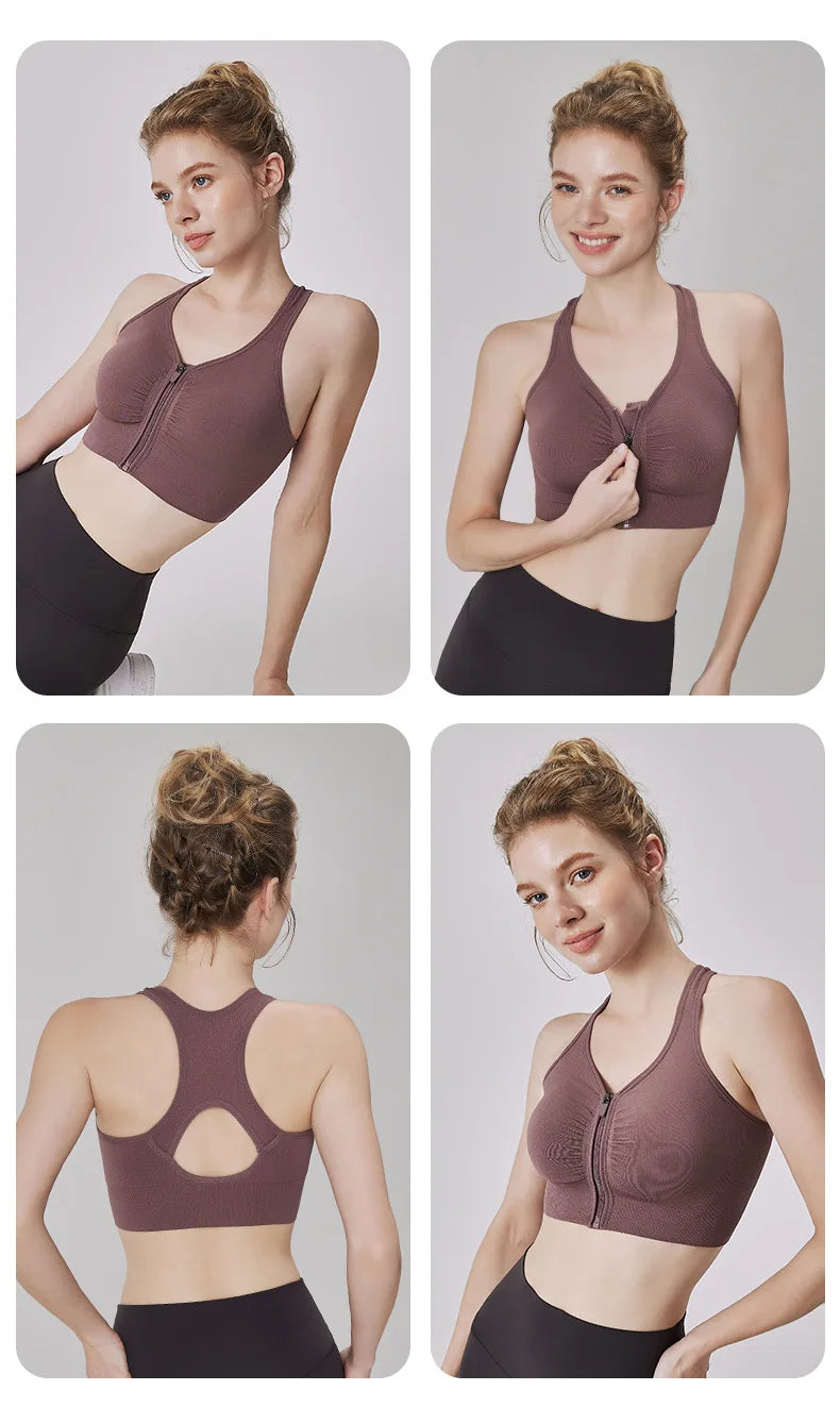 CZGUKE Women's zipper sports bra vest plus size shock resistant bra women's yoga running fitness bra women's underwear
