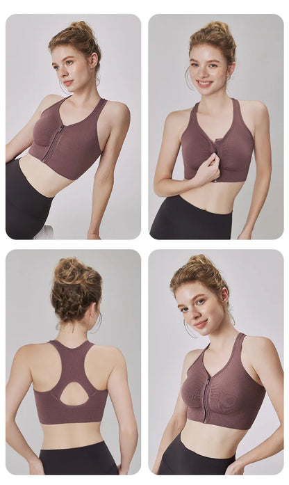 CZGUKE Women's zipper sports bra vest plus size shock resistant bra women's yoga running fitness bra women's underwear