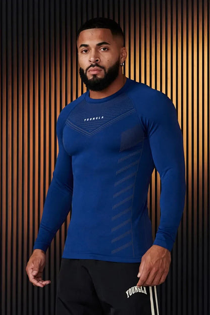 Spring Autumn Men Slim Fit Casual Elastic Training Top Long Sleeve T-shirt Fitness Sports Milk Silk Material Running Fitness