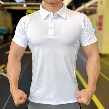 Men's Ice Silk Quick Dry Short-sleeved Thin Running T-shirt Loose Lapel Fitness T-shirt Football Basketball Jersey Sportswear