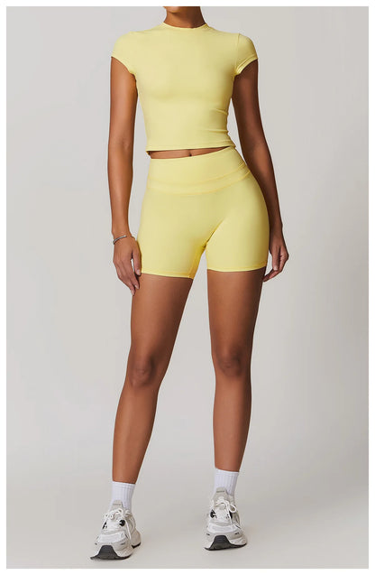 Hearuisavy Casual T-shirt Female Fitness Gym Top Yoga Clothing Sports Short-Sleeved Shirt Women Quick-Dry Workout Shirt Women