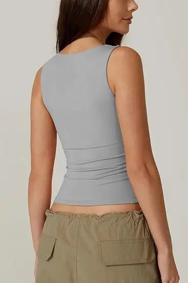 European and American women's street style spicy girl fashion square neck slim fit sleeveless vest for women