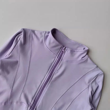 Women's Slim Fit Long Sleeved Yoga Exercise Jacket Stand up Collar Fitness Zipper Top Slimming Yoga Wear for Women
