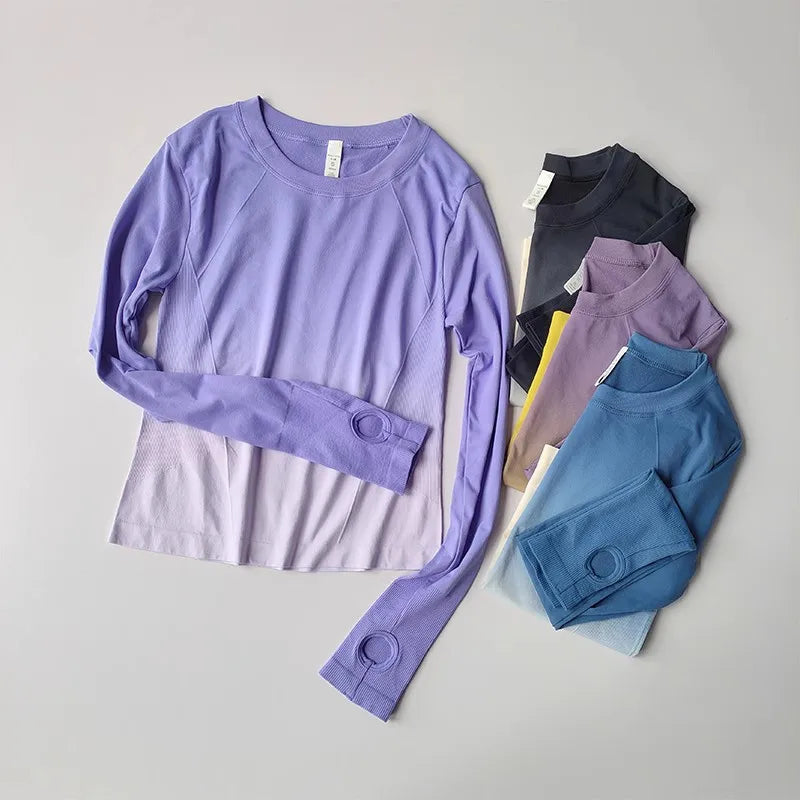 Women's Long Sleeve Top Yoga Shirts Running T-Shirt Hanging dye Fitness Sports Top Gym Sweatshirts Workout Tops Sports Shirts